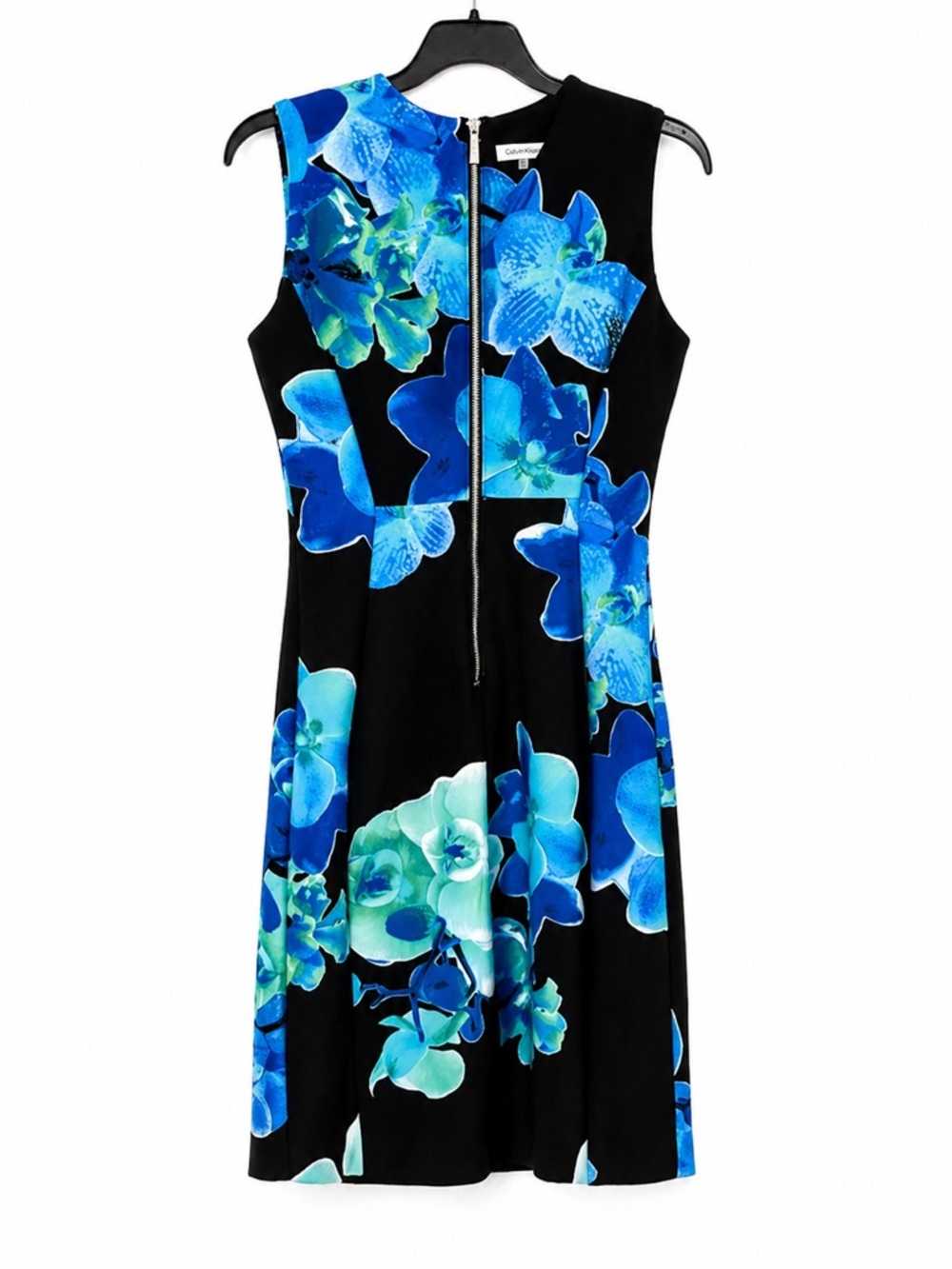 Calvin Klein Black Midi Dress with Blue Floral Print